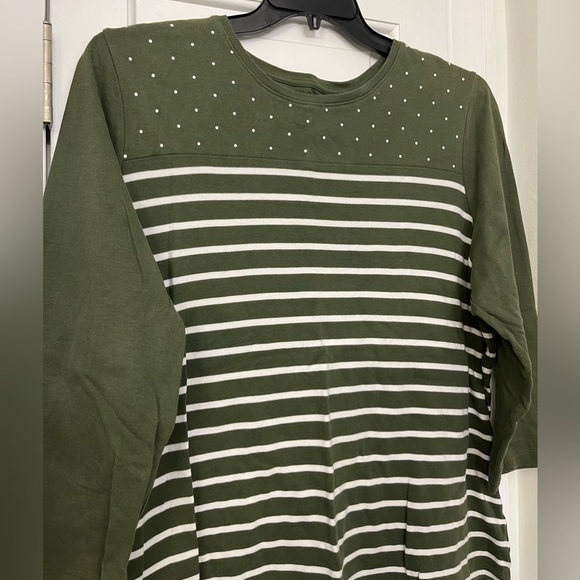 Kim Rogers Perfectly Soft•Olive Green White Striped Long Sleeve, Women’s Sz 3XL - Picture 8 of 8